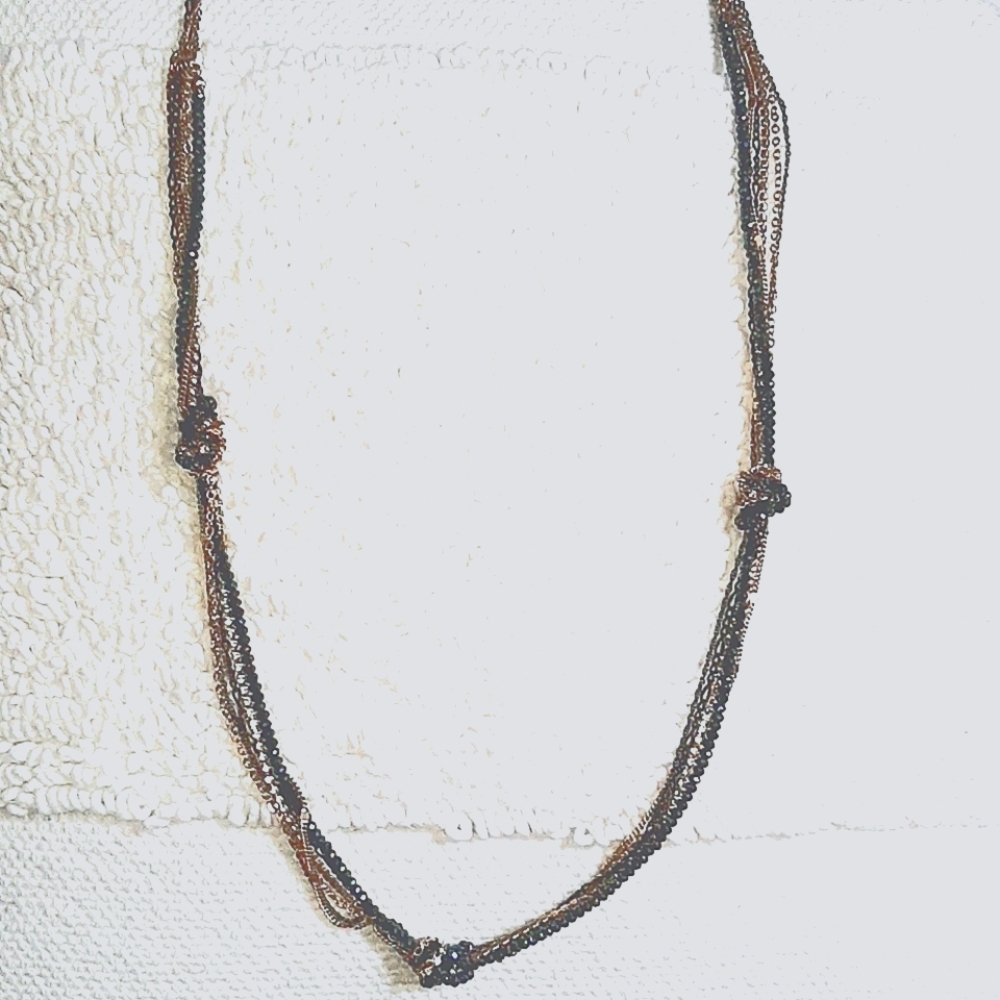 Gold, silver, black beaded, rhinestone necklace